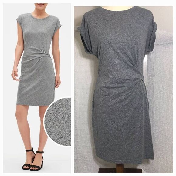 GAP Gray Short Sleeve Dress Gathered Dress Waist Size M - Picture 1 of 11